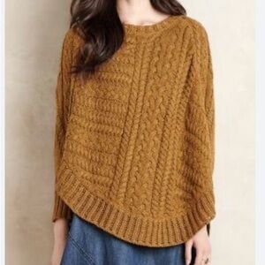 Anthropologie Angel of the North Curved Cable Knit Sweater Poncho XS